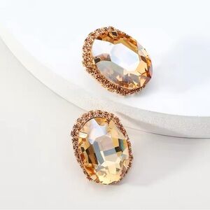 Fashion Oval Shiny Champagne Big Stud Earrings